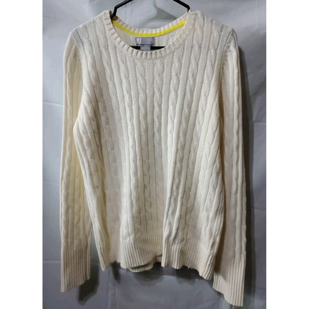 JC Penney Merino Blend  Fishermen's Cable‎ Knit Pullover Womens XL Ivory
